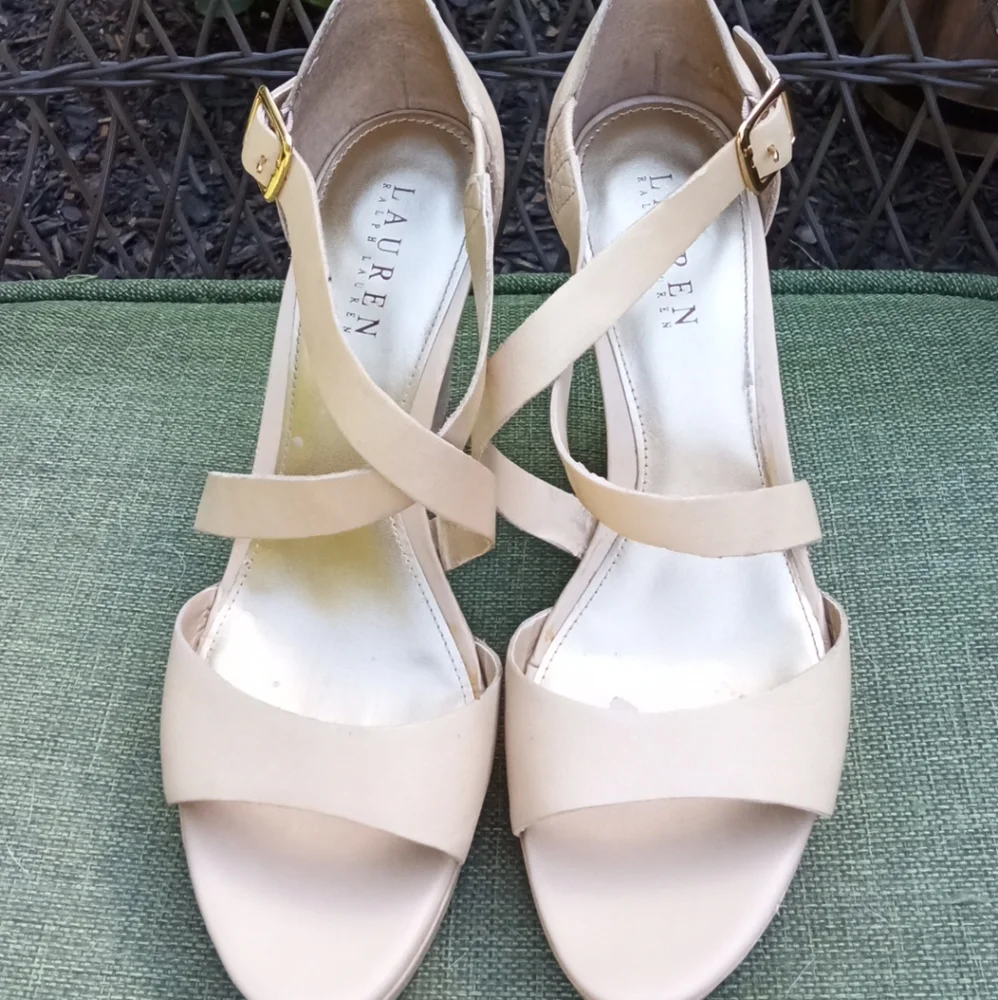 Lauren Ralph Lauren Leather Strappy Wedge Sandal Size 8.5.